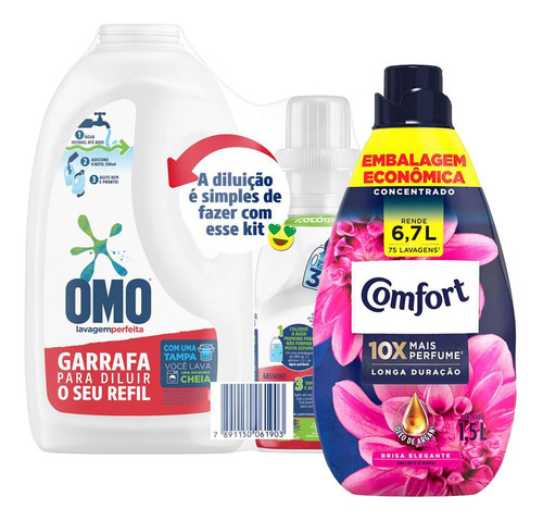 Kit Sabão Liq Omo Lavagem 500ml + Amac Comfort Brisa 1,5l