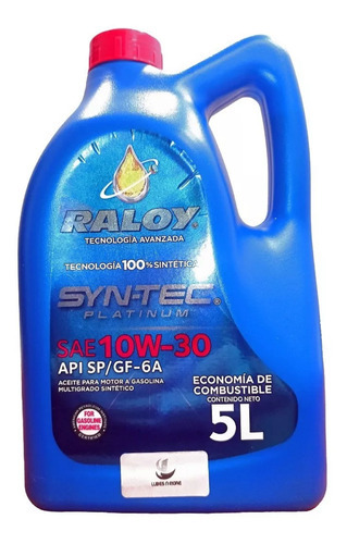 Aceite Motor 100% Sintetico Raloy Syntec Platinum 10w30 Sp Gf6a 5l