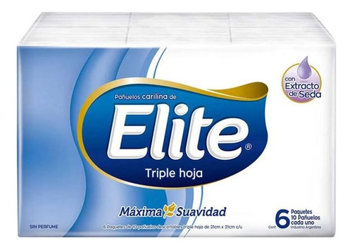 Pack X6 Pañuelito Elite Triple Hoja, Papel Tissue 