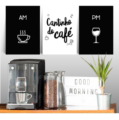 Kit 3 Quadros Placas Decorativas Cantinho Do Café 28x40 Mdf