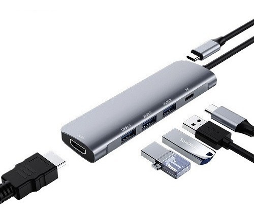  Adaptador Hub Macbook Pro / Air 5 Em 1 Usb C Cinza