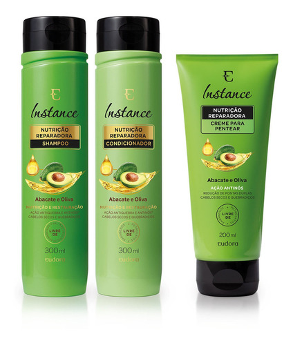  Cabelos Instance Abacate Oliva: Shampoo+condicionado+creme