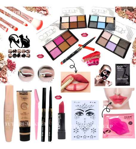 Set De Maquillaje #13 Box Kit Combo Sombra Brochas Labial 