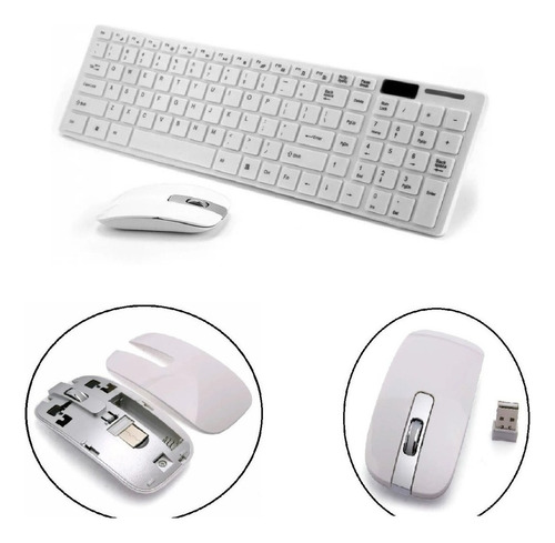 Kit Teclado+mouse Branco Wireless Sem Fio Pc Note E Tablet