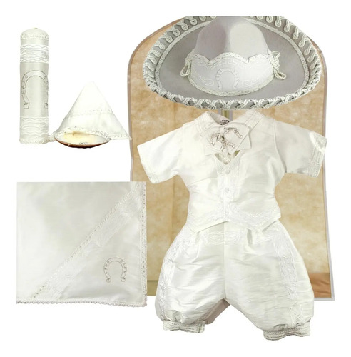 Traje Charro Bautizo Niño Bordado + Kit Vela + Sábana