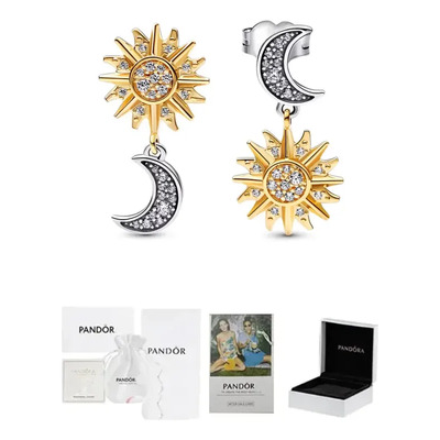 Pendientes Pandora Sol Luna Bicolor Plata 925 Original