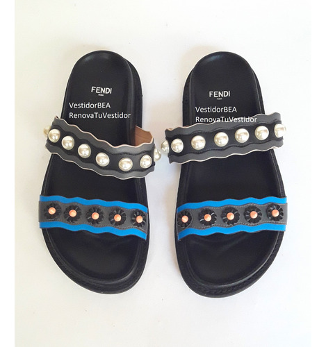 Sandalias Fendi Multicolor Leather Slides 100% Originales