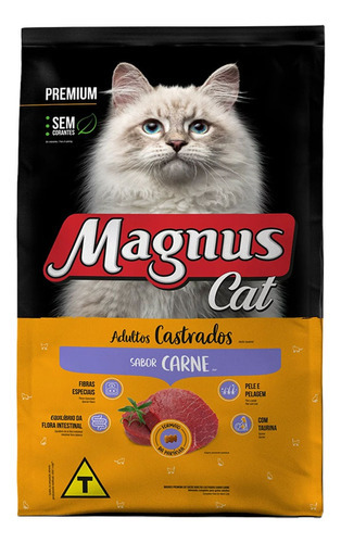 Ração Magnus Premium Gatos Adultos Castrados Carne 10,1kg