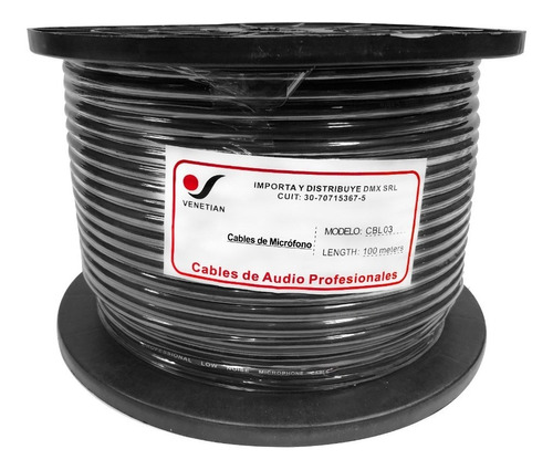 Venetian Cbl03 Rollo Cable Microfono 100 Metros Mic Pro Balanceado 6mm Para Canon Xlr Plug Mini Sonido Mallado Full