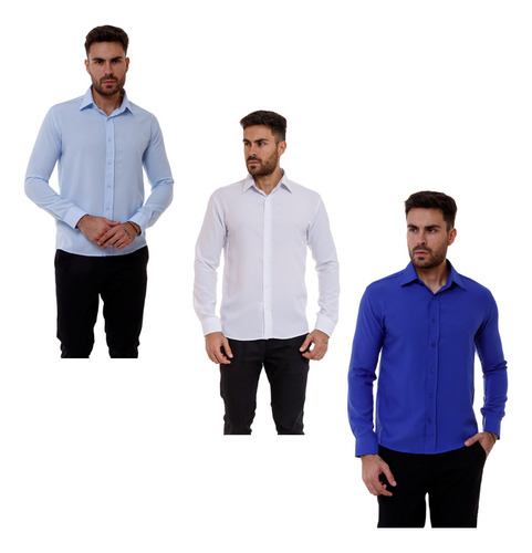 Kit 3 Camisa Slim Fit Masculino Social Full Envio Imediato