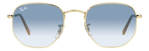 Óculos De Sol Masculino E Feminino Hexagonal Ray-ban Cor Da Armação Dourado Cor Da Haste Dourado Cor Da Lente Degrade Azul Claro Desenho Irregular