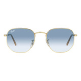 Óculos De Sol Masculino E Feminino Hexagonal Ray-ban Cor Da Armação Dourado Cor Da Haste Dourado Cor Da Lente Degrade Azul Claro Desenho Irregular