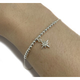 Pulsera Bolitas Y Dije Estrella Del Norte C/ Piedra Plata925