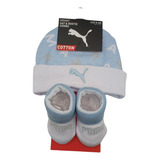 Set Gorro +  Calcetas Bebe Puma Celeste