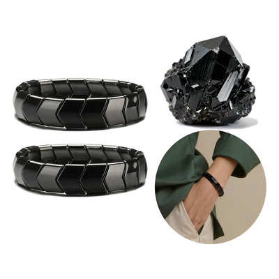 2piezas Turmalina Pulsera Hematita Hombre Elástica Confianza