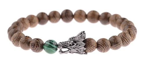 Pulsera Cuentas De Madera Cabeza De Dragon