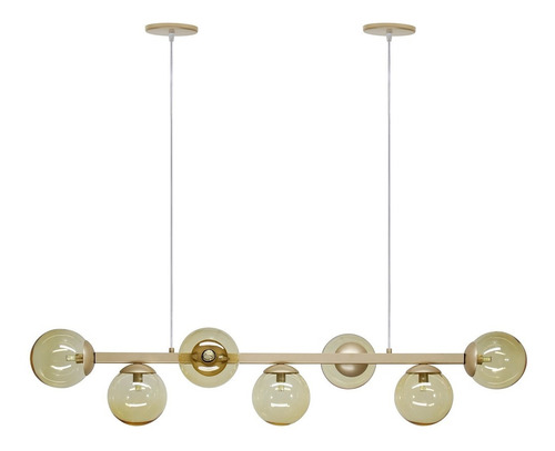 Luminária Pendente Elegante Orbit Champanhe 7 Globos Âmbar