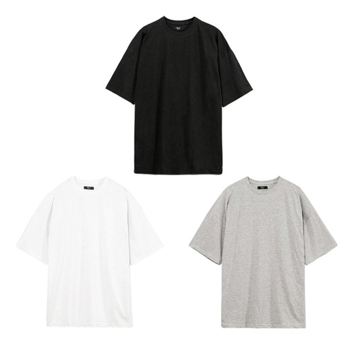 Pack X3 Remeras Oversize Manga Corta Lisa Hombre Algodón