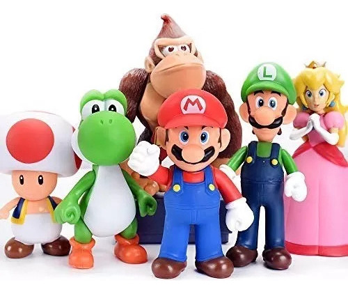Set X 6 Figuras Super Mario Bross En Caja