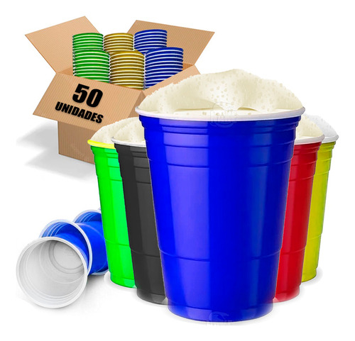 Copo Americano Beer Pong Red Cup 50un Colorido 400ml Oferta