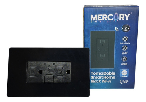 Toma Doble Smart Home Negro Inteligente Wifi - Mercury 110v