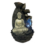 Fuente De Agua Mediana Buda Cascada Flores + Led 40cm Zn 