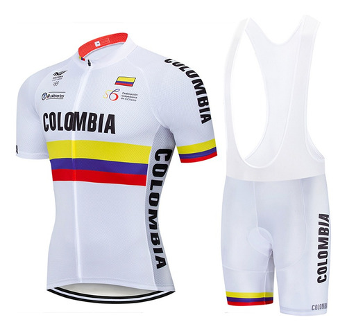 Uniforme Ciclismo Ruta Mtb Colombia Blanco Badana Gel Corto