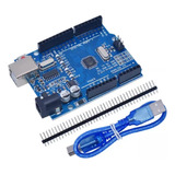 Arduino Uno R3 Atmega328p Smd + Cable + Conectores Header-m