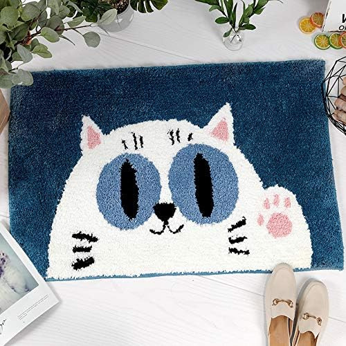 Icosamro Alfombras De Baño Con Diseño De Gato Azul, Antidesl