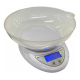 Pesa Gramera Digital 5kg Blanca De Cocina Con Recipiente