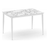 Mesa De Comedor Moderna Nuuk Rectangular 120cm Para 4 O 6 Px Tapa Mdf Marmol Blanco Patas Blanco