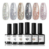 Kit De Esmaltes De Uñas Glitter Gel - 6 Colores Plateado, Do