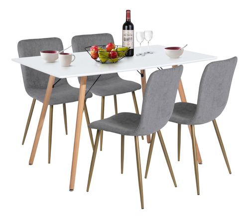 Homemake Furniture Comedor De 4 Sillas Color Gris Blanco