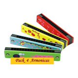 Armónica De Madera Juguete Niños Pack X 4 / Barbazar