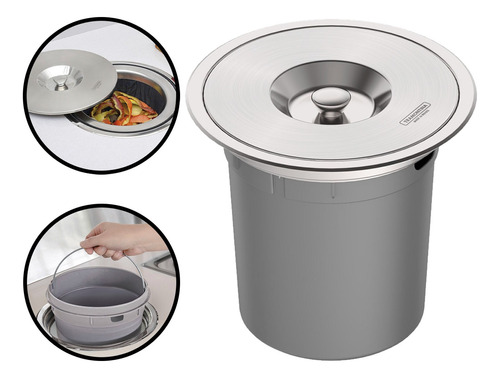 Lixeira Pia Cozinha Banheiro Embutir 5 Litros Granito Inox