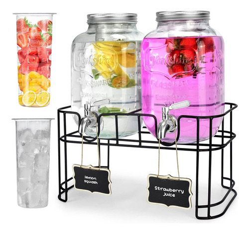 2 Dispensador De Bebidas De Vidrio Mason Jar Agua Garrafa 8l