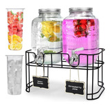 2 Dispensador De Bebidas De Vidrio Mason Jar Agua Garrafa 8l