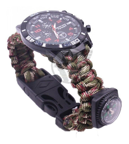 Reloj Tactico Militar Cordon Woodland Brujula Pedernal Silba