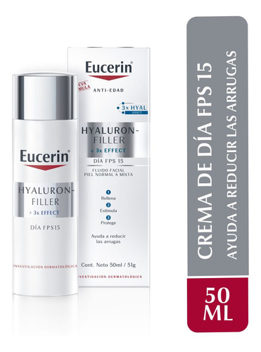 Crema Eucerin Hyaluron - Filler Día Piel Normal A Mixta Fps15 X 50ml Eucerin Hyaluron-filler Para Piel Mixta/normal De 50ml/51g