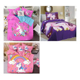 Cubrecama Quilt Infantil Liviano 1.5 Pza +funda 50x70 Niña Unicornio Arcoíris