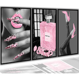 Quadro Decorativo Grande Perfume Moda Fashion Rosa Brilho Hd