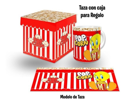 Taza Popcorn Piolin Y Estuche Madera, Con Envio