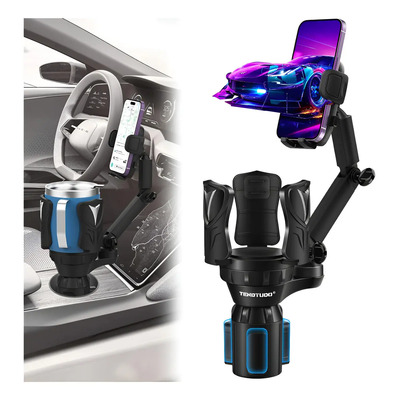 Portavasos 2 En 1 Para Auto Con Soporte Para Celular, Soporte De Celular Estable Antichoque Negro
