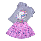 Conjunto Para Niña Blusa Unicornio Falda Short D'lurig Kids