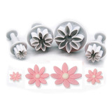 Set 4 Mini Cortadores Flores Margarita Expulsor Para Fondant