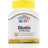 Biotina 10.000 Mcg Importada Eua 21 Century 120 Tablets