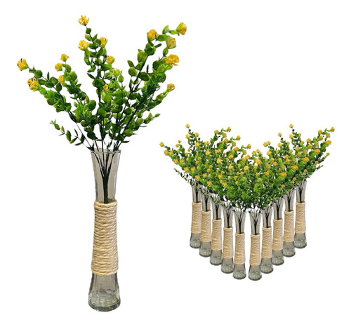 Floreros Decorativos De Vidrio Con Planta Artificial 16 Pcs