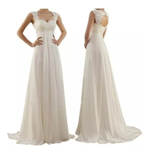 Vestido Largo De Novia De Talla Grande De Encaje Blanco Para