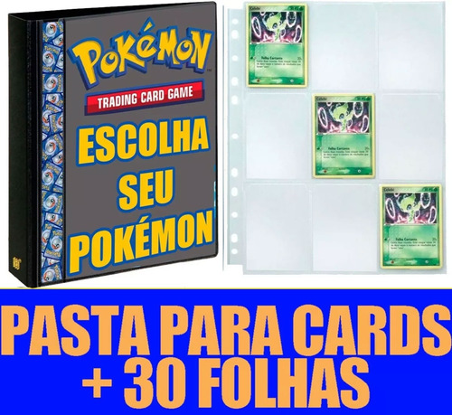 Pasta Fichário Cartas Cards Pokémon + 30 Folhas 9 Bolsos