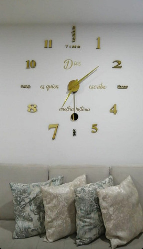Reloj De Pared 3d 100×100cm Con Péndulo + Frase En Vinilo 